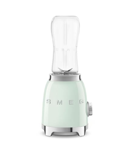 Smeg, Personal Blender PBF01PGEU, 2 Geschwindigkeitsstufen, Doppelklinge aus Edelstahl, 2 x 600 ml Flaschen inklusive, rutschfester Standfuß, integrierte Kabelaufwicklung, 300W, Pastellgrün
