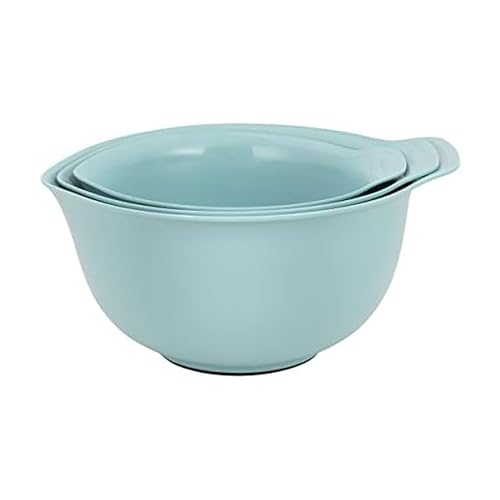 Image of KitchenAid Universal Nesting Plastic Mixing Bowls with Non Slip Base and Pour Spout, Dishwasher Safe, Set Of 3, 2.5 quart, 3.5 quart and 4.5 quart, Aqua Sky