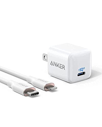Anker Powerline III Flow, USB C to Lightning Cable (Cloud White) &Anker Nano Charger PIQ 3.0 Durable Compact Fast Charger