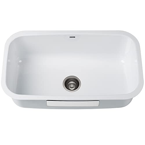 KRAUS KEU-14WHITE Pintura 16 Gauge Undermount Single Bowl Enameled Stainless Steel Kitchen Sink, 31 1/2-inch, White