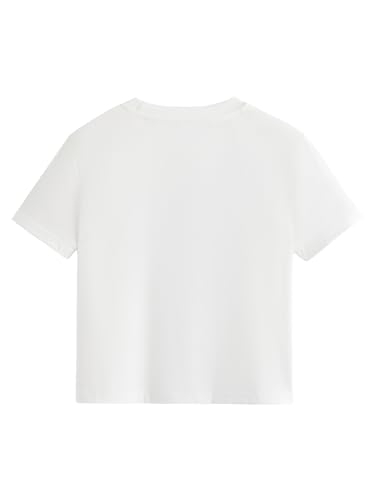 Verdusa Girl's Letter Print Casual T Shirt Short Sleeve Round Neck Tee Tops White 9Y2