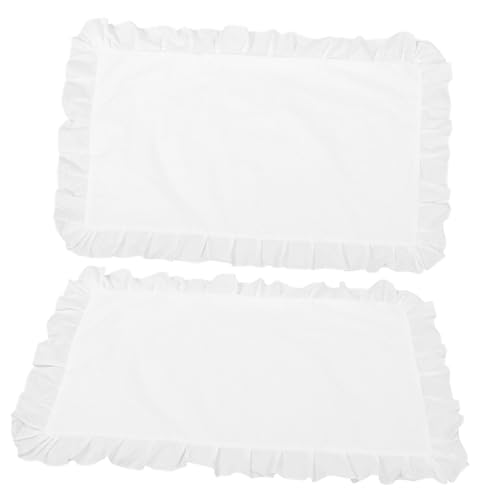 NOLITOY Decorative White Ruffled Pillowcases Pair, Cotton Bedroom Pillow Covers with Lace Trim, Comfortable Cushion Covers for Home and Hotel Bedding Set