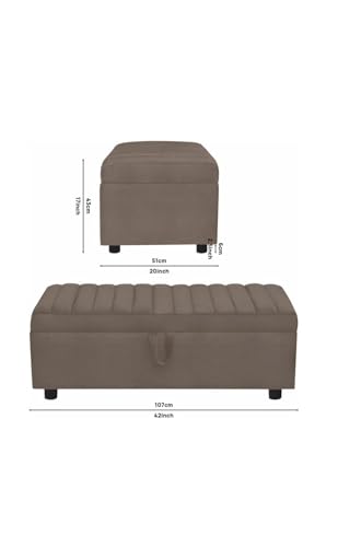 Image of 2 Seater Storage Ottoman Bench | Upholstered Fabric Sofa Bench with Hidden Storage | Bedroom Living Room Entryway Seating | Multipurpose Lounge Footrest Seat with Lid | Modern Furniture Brown