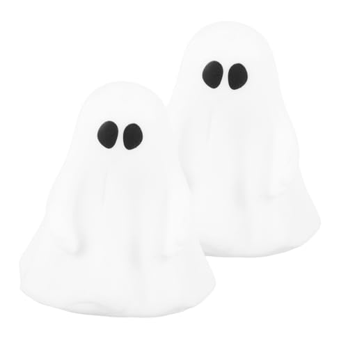 Angoily 2 piezas fantasma noche luz fantasma decoración lámpara de escritorio blanco Halloween decoración Halloween lámpara fantasma vivero luz pequeño fantasma resina blanco colgante