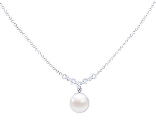 Image of Clara 925 Sterling Silver Pearl Pendant Necklace with Chain | Platinum Plated | Minimal Daily Wear | Gift for Women & Girls