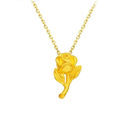 Collier en or 24 carats pour femme avec un délicat pendentif fleur de rose