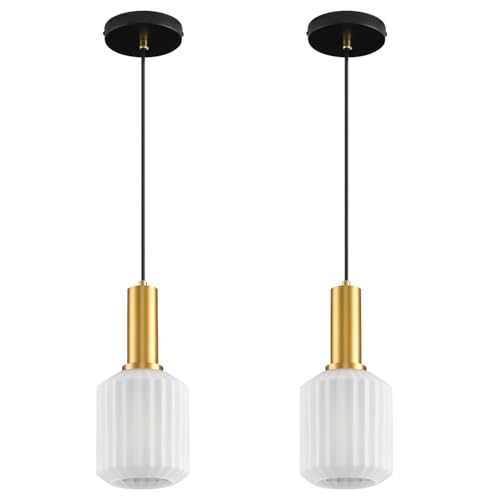 AOJUNSANSAN 2 Pack Mid Century Frosted Glass Pendant Light Fixture Brushed Gold Pendant Lights Kitchen Island Modern Globe Pendant Lighting Adjustable Modern Entry Hanging Light