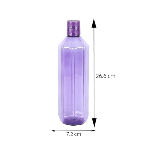 Image of PEARLPET Gemini BPA-Free Plastic Water Bottle Set |Lightweight, Leak-Proof & Freezer Safe - Pack of 6 (1000ml Each), Purple