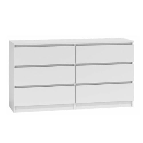 WHATSIZE ENTERPRISE Large Chest of Drawers for Bedroom, 6 Drawer White Dresser with Metal Runners, Bedroom Furniture Storage Cabinet for Clothes, Contemporary Design, Easy Assembly