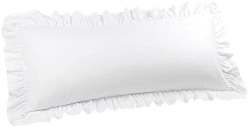PiccoCasa Soft Microfiber Plain Bolster Pillowcase with Decorative Ruffle and Envelope Closure Full Body Pillow Case Cover White 20"x48" (4ft)