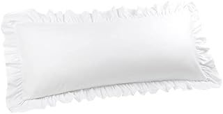 PiccoCasa Soft Microfiber Plain Bolster Pillowcase with Decorative Ruffle and Envelope Closure Full Body Pillow Case Cover White 20"x48" (4ft)