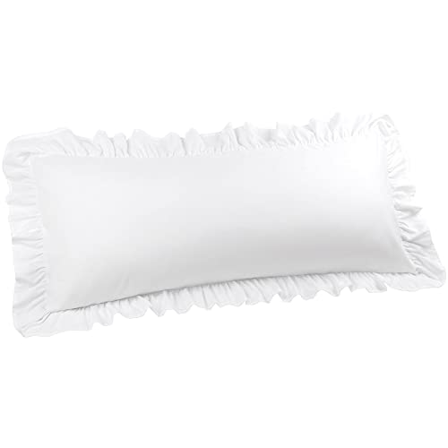 PiccoCasa Taie de traversin en Microfibre Douce Unie avec Volants décoratifs et Fermeture à enveloppe, Housse de Coussin pour Tout Le Corps, Blanc, 50,8 x 121,9 cm (1,2 m)