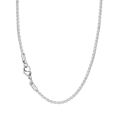 KDFIYSCV Collares finos de cadena cubana de 2mm para hombres y niños, collar de acero sin estacas color plata que nunca se desvanece, regalo de joyería Si le
