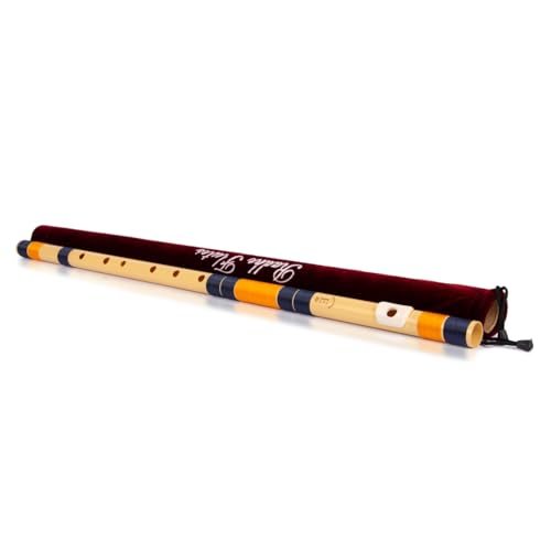 Image of Radhe Flutes | E Natural Right Handed Base Bansuri | Tuned With Tanpura A=440Hz | PVC Flute + Velvet Cover + Hindi & English Flute Lessons | PERENT (Beige Flute With Dark Blue & Orange Threads)
