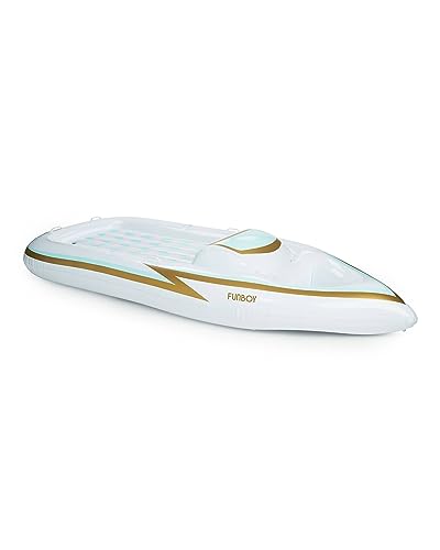 Inflatable Boats Yacht Dock FUNBOY Giant Inflatable Luxury Yacht Speed Boat Pool Float, Two Cupholders, Luxury Float for Summer...