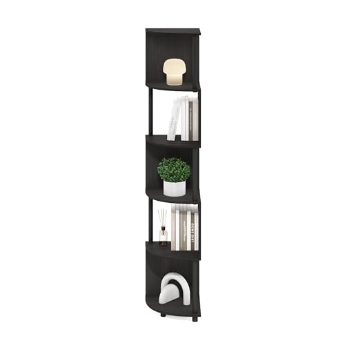 Image of Furinno ECON Corner Shelf, 5-Tier Corner Book Shelf, Zigzag Storage Shelves, Display Rack, Bookshelf, for Organization and Storage, Living Room, Home Office, Espresso
