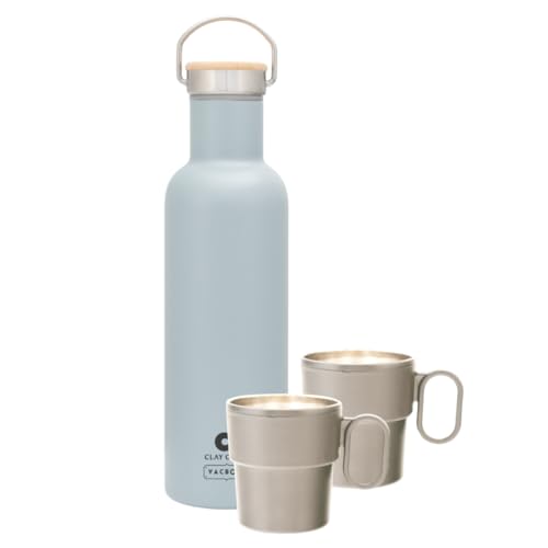 Image of Clay Craft Vacbott Hiker Combo Double Wall 18 Hours Hot & 24 Hours Cold Water Bottle Vacuum Insulated Flask Bottle 700ml, with Single Walled Victor Mug Set of 2 Steel Bottle|1Year Limited Warranty
