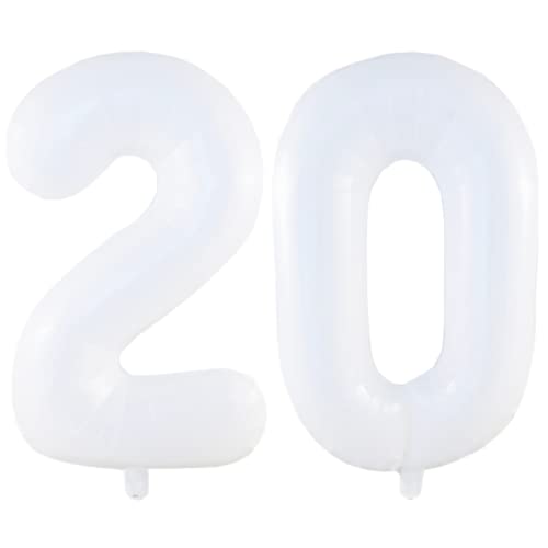 DIWULI gigantescos Globos de números XXL, número 20, Globos Blancos, Globos de números, Globos de lámina Noble número Grande sin años, Globos de lámina 20 cumpleaños, decoración Fiestas, decoración