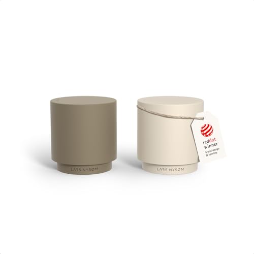 Image of LARS NYSOM Mini Salt and Pepper Shakers Set | Stainless Steel Salt and Pepper Shakers with Modern Minimalist Design, Easy Refill, Small Size (Brown /Beige)
