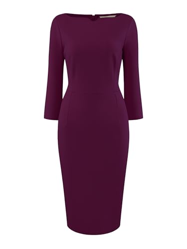 Image of Hobemty Women's 3 /4 Sleeve Pencil Dress Boat Neck Elegant Wear to Work Midi Sheath Dresses