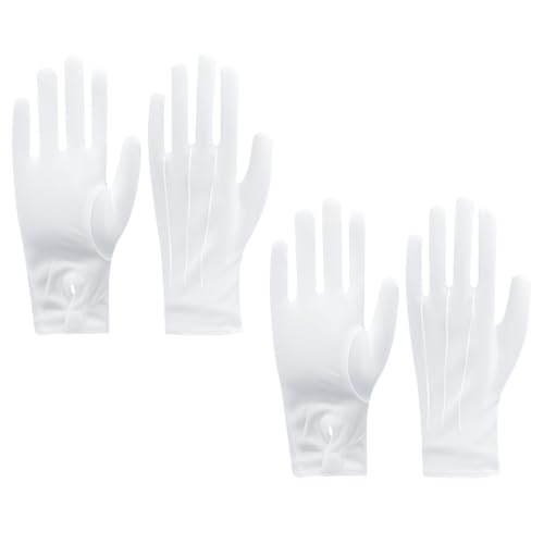 Gants blancs cérémonie lot de 2 paires pour homme et femme, gant blanc avec bouton élégant pour smoking, service de majordome, mariage ou costume, gants blancs souples, confortables et s.