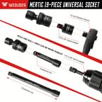 Image of WIILDIS 19pcs 3 /8 inch Drive Impact Socket Set with CR-MO Swivel Sockets, Flexible Wobble Design, Metric 8-22mm, 6-Point, Includes Extension Bars & Adapter