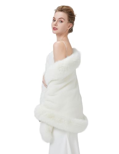 BEAUTELICATE Women's Faux Fur Shawl Wrap Stoles for Bridal Wedding Dresses4