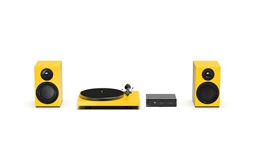 Pro-Ject Colourful Audio System E, True Analog HiFi Stereo System, All-In-One Hi-Fi Set including Debut E Turntable, Stereo Box E Integrated Amplifier, and Speaker Box 5E Carbon (Satin Golden Yellow)