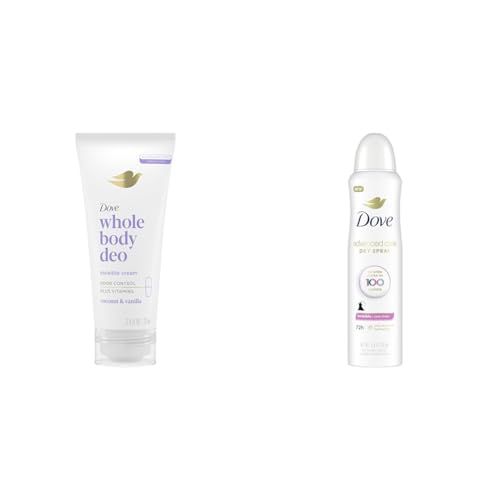 Dove Whole Body and Advanced Care Antiperspirant Deodorants Bundle - 2.5oz Coconut Vanilla Cream and 3.8oz Clear Finish Spray image 2