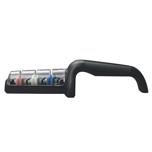 Global Ceramic Pull-Through Water Knife Sharpener G-913/BW 3 Stage Knife Sharpener Coarse Medium & Fine Wheels for Sharpening Knives Black Sharp Kitchen Knife Edge Maintenance Made in Japan