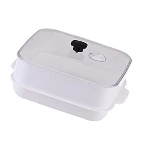 EXAOMBLE 電子レンジ対応プラスチック蒸し器 角型シングル 蒸篭設計で通気性良好 収納しやすいダブルハンドル付き キッチン調理器具として