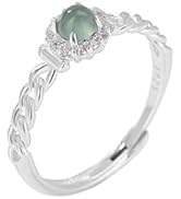 AMINKINA S925 Sterling Silver Jade Rings for Women, Filigree Ruyi Hollow-Out Blue Water Jade Ring...