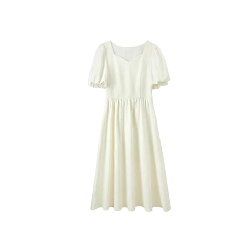 Women Classical Square Collar A Line Short Sleeve Dresses Apricot