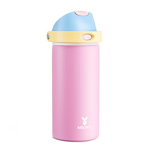 Image of 18 oz Insulated Water Bottle for Kids: Meoky Metal Water Bottle with 2-in-1 Straw and Spout Lid - Leak Proof, Cold for 24 Hours, Fits in Car Cup Holder for Girls School Sports, Fruit Punch
