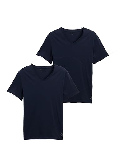 TOM TAILOR Herren T-Shirt mit V-Ausschnitt im Doppelpack, 10302 - Dark Blue, M – Ansicht 1