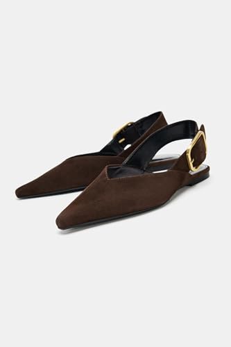 Image of Slingback Flat Shoes for Women Pointed Closed Toe Flat Mule Sandals Casual Comfortable Office Dressy Shoes