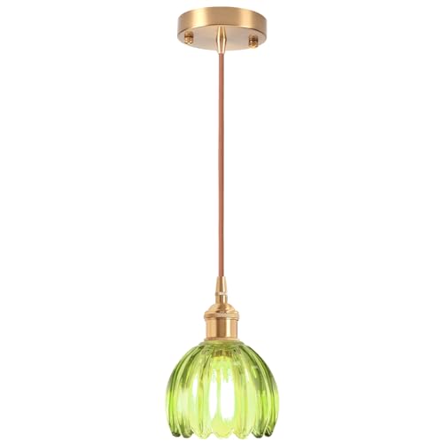 iDEGU Lampada a Sospensione Vintage in Vetro, 12 cm Retro Lampadario Paralume in Vetro Mini Plafoniera E27 Moderna Illuminazione da Soffitto Deco Lampada per Corridoio Camera da Letto Bagno (Verde)
