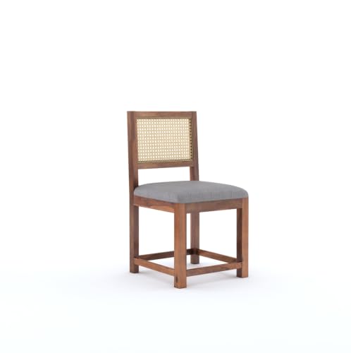 Image of Wooden 2 Chair for Living Room & Dining | Solid Wood Frame with Cane Backrest | Cushioned Seat | Modern Accent Chairs for Home & Office (Set of 2, Honey)