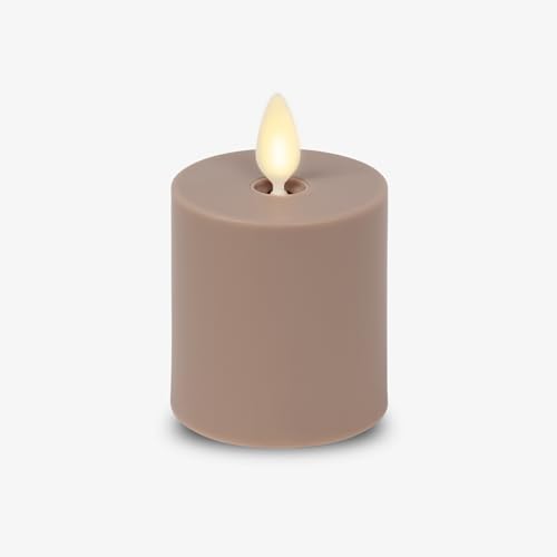 Luminara Outdoor Votive Flameless LED Candle, Timeless Taupe 2" x 3.2", Moving Flame Battery Operated Timer Remote Ready IPX4 Matte Plastic Finish