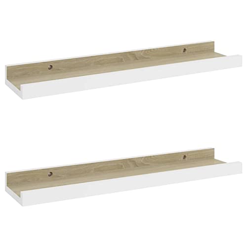 Étagères Murales 2 Pcs Blanc et chêne Sonoma 40x9x3 cm Stable Et Durable Facile à Nettoyer Élégant Et élégant Cover
