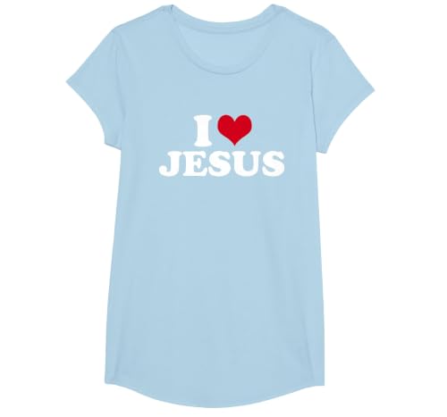 I Love Jesus I Heart Jesus T-Shirt, Girls, Baby Blue, X-Small