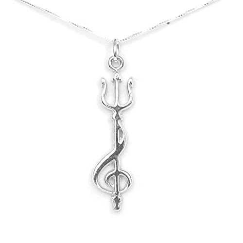 Trident and Treble Clef Little Mermaid inspired Sterling Silver Necklace - Gift Boxed with Story Card - Handcrafted in USA - 20 Chain (Shipped by Amazon Prime 20 Inch Chain)