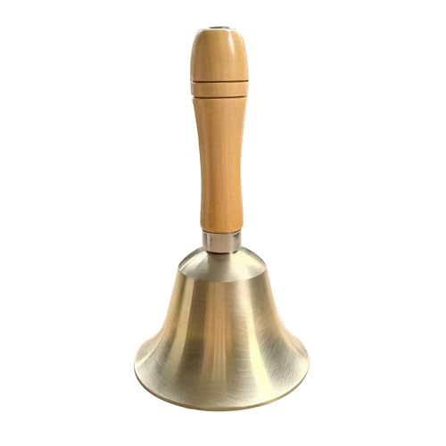Hand Bell Extra Loud Solid Brass Call Bell Handbells with Wooden Handle Extra Loud Ringing Sound for Elderly Wedding Animal Training School Service and Dinner Bell Reception(15CM)