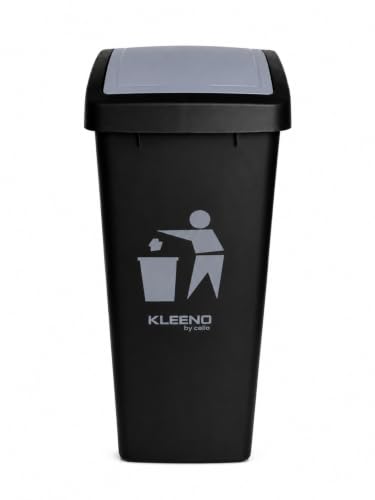 Image of Kleeno Cello Plastic Swing-Lid Garbage Dustbin 48 Ltr, Grey-Black