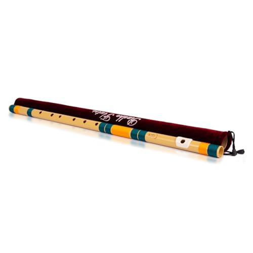 Image of Radhe Flutes | E Natural Right Handed Base Bansuri | Tuned With Tanpura A=440Hz | PVC Flute + Velvet Cover + Hindi & English Flute Lessons | PERENT (Beige Flute With Dark Green & Orange Threads)