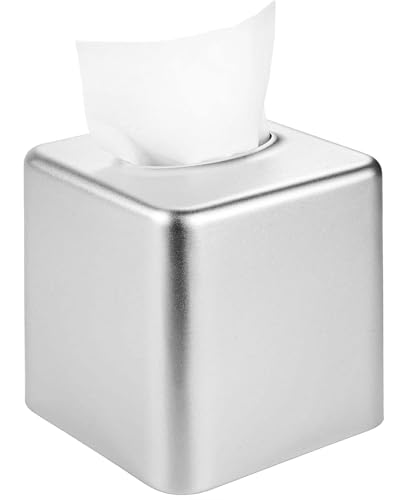 Livelab Tissue Box Cover Square Metal Tissue Box Holder Modern Decor Facial Napkin Holder Tissue Box Dispenser for Bathroom Vanity Countertop Living Room Bedroom Office - Silver