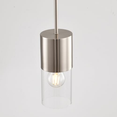 Deamakk Brushed Nickel Modern Pendant Lights Kitchen Island, Farmhouse Hanging Lights Fixtures with Clear Glass Shade, Kitchen Pendant Lighting Over Island for Dining Room Table (2 Pack Stem Rod) by Deamakk - Image 8