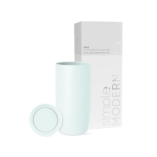 Image of Simple Modern Travel Coffee Mug Tumbler with 360 Lid | Ceramic-Lined Insulated Stainless Steel Cold Brew Iced Coffee Cup Thermos | Gifts for Women Men Her Him | Voyager Signature | 16oz | Arctic Blue