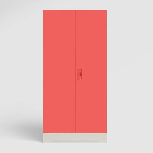 Image of Interio by Godrej Almirah Slimline 2-Door Steel Almirah, Cupboard for Clothes (Alpine White and Hot Coral Matte), 1-Year Warranty, 1 Locker, 4 Shelves