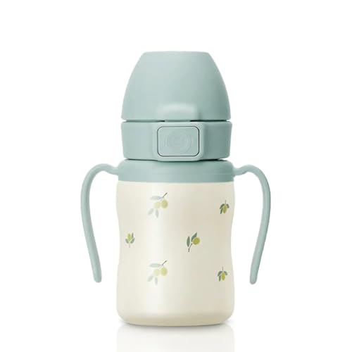 Image of GROSMIMI Stainless Steel Baby Straw Cup, Spill-Proof, 12M+, 6oz (Olive)